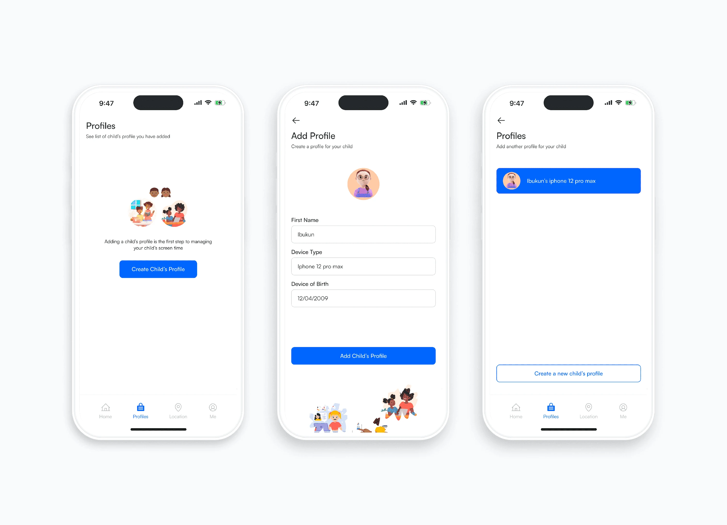Parent create child profile